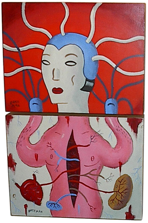 Gary Baseman original acrylic on wood, 2 paintings from Modular Populous