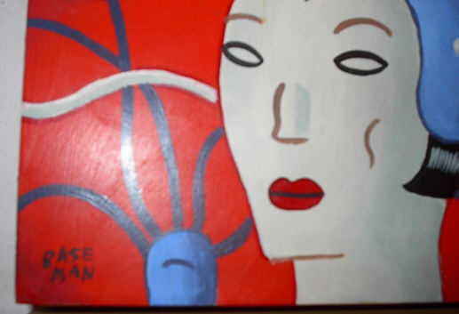 Gary Baseman original acrylic on wood, 2 paintings from Modular Populous, detail view 2